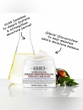 NEW Sephora Kiehl’s Ultra Facial Overnight Rehydrating Cream 10.5% Squalane acne